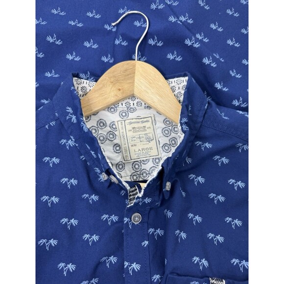 Alexander Julian Men’s Large Button Down Short Sleeve Shirt Blue Hawaiian Design - Picture 8 of 14
